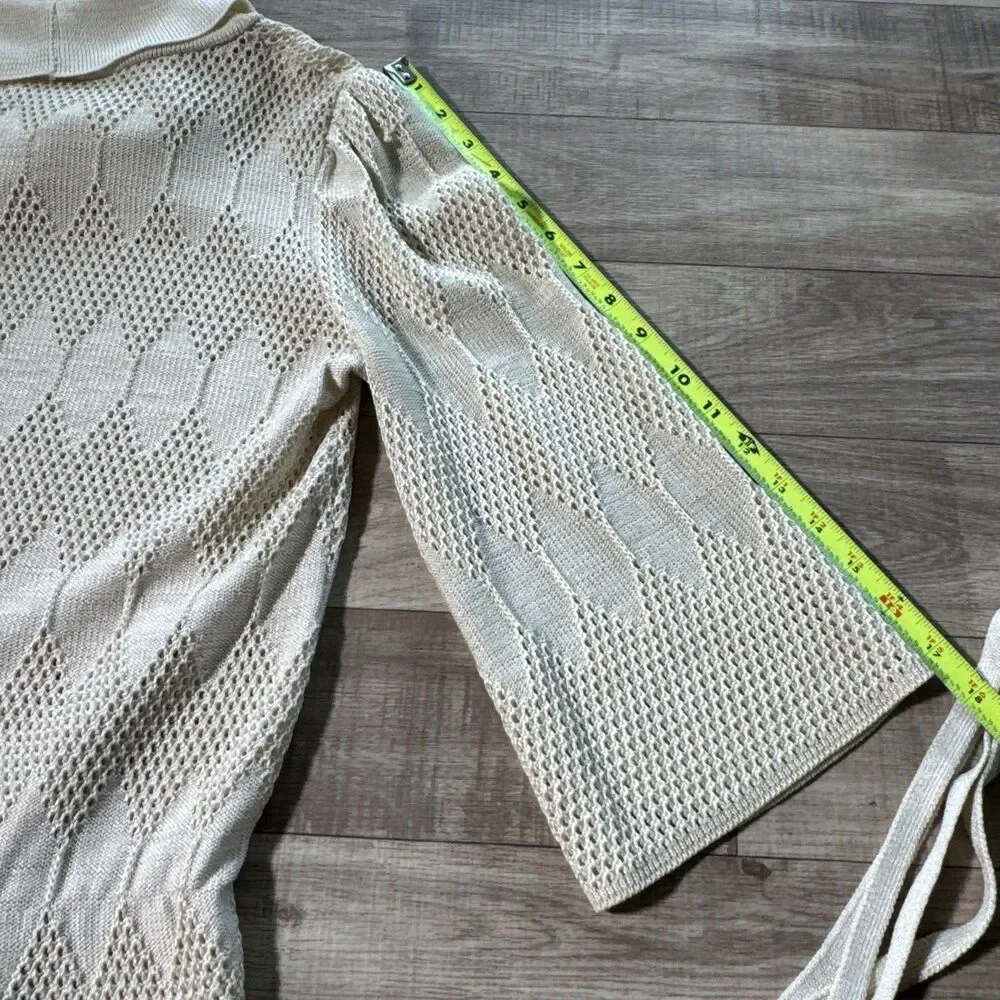 vtg Vivanti 3/4 Sleeve Sweater size 10 cream open weave Cowl Neck